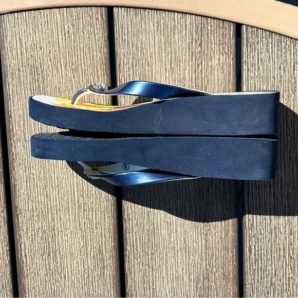 Brighton Floral Sandals with Blue Straps Rhinestone Detail Size 9 - Picture 6 of 8